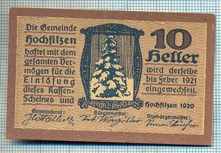 1894 BANCNOTA NOTGELD - AUSTRIA - 10 HELLER - anul 1921 -SERIA FARA -starea care se vede