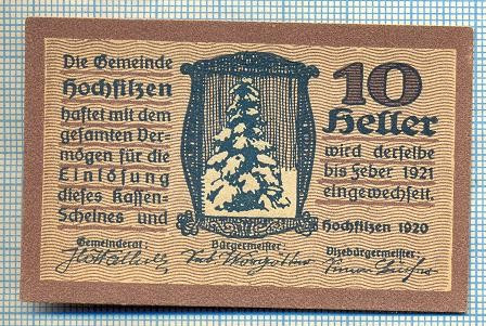 1895 BANCNOTA NOTGELD - AUSTRIA - 10 HELLER - anul 1921 -SERIA FARA -starea care se vede