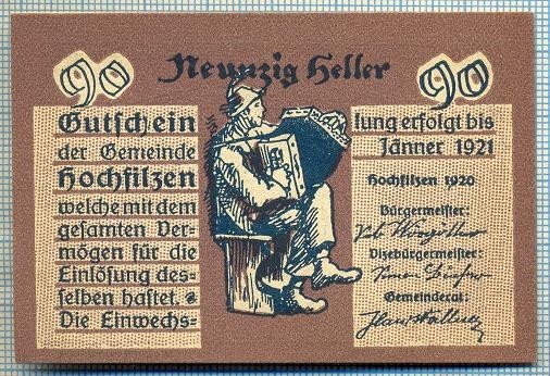 1855 BANCNOTA NOTGELD - AUSTRIA - 90 HELLER - anul 1921 -SERIA FARA -starea care se vede