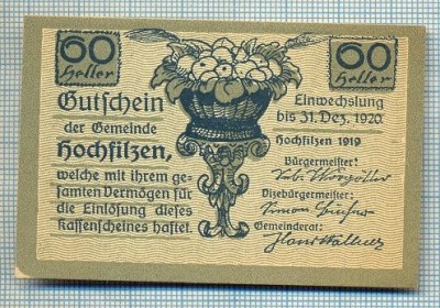 1885 BANCNOTA NOTGELD - AUSTRIA - 60 HELLER - anul 1920 -SERIA FARA -starea care se vede foto