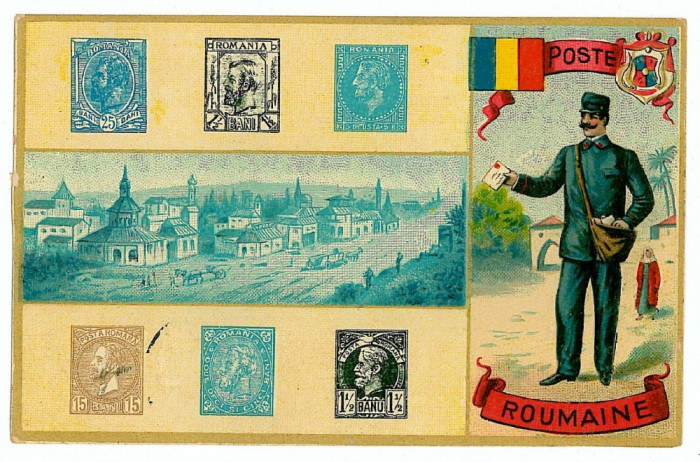 1285 - BUCURESTI, Postman, Postas, flag, stamps - old postcard - used