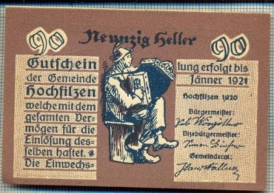 1851 BANCNOTA NOTGELD - AUSTRIA - 90 HELLER - anul 1921 -SERIA FARA -starea care se vede foto