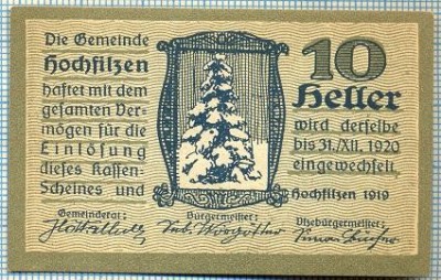 1858 BANCNOTA NOTGELD - AUSTRIA - 10 HELLER - anul 1920 -SERIA FARA -starea care se vede foto