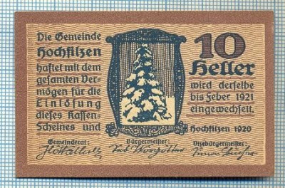 1879 BANCNOTA NOTGELD - AUSTRIA - 10 HELLER - anul 1921 -SERIA FARA -starea care se vede foto
