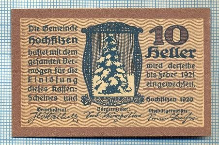 1879 BANCNOTA NOTGELD - AUSTRIA - 10 HELLER - anul 1921 -SERIA FARA -starea care se vede