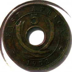 G4. EAST AFRICA PROTECTORAT BRITANIC 5 CENTS CENTI 1952, 5.5 g, 25.5 mm ** foto