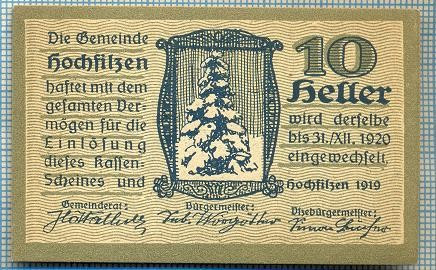 1861 BANCNOTA NOTGELD - AUSTRIA - 10 HELLER - anul 1920 -SERIA FARA -starea care se vede