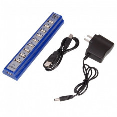 10 PORTS USB HUB 2 0 High Speed with Power Adapter Blue TM55 foto