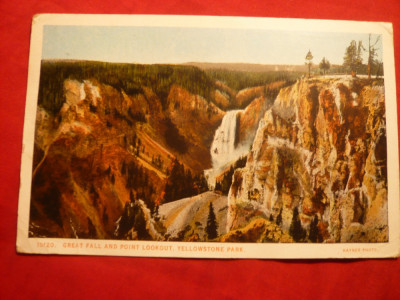 Ilustrata Cascada din Parcul Yellowstone ,circ.cu 2x2 C ,1926-Expozitia 150ani Rev.Americana foto
