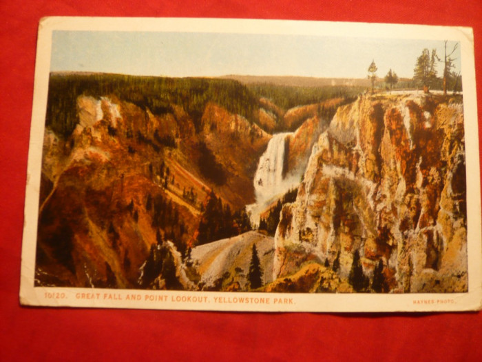 Ilustrata Cascada din Parcul Yellowstone ,circ.cu 2x2 C ,1926-Expozitia 150ani Rev.Americana