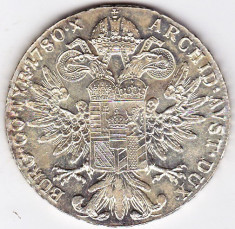 5) Austria Taler Thaler Maria Tereza Theresa S.F.=rebatere postuma dupa 1780 argint 28 grame,40 mm,a.UNC/UNC foto