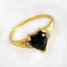 Inel aur filat 9k Opal negru si cristale zirconiu, marime 8(US) -cod 680 foto