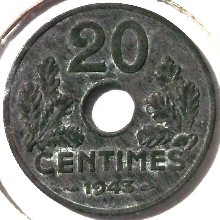 G4. FRANTA 20 CENTIMES 1943 ZINC in cartonas **