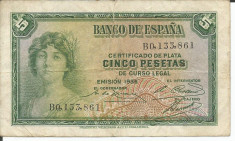 SPANIA 5 PESETAS 1935 foto