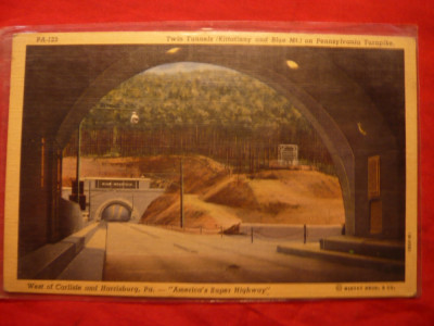 Ilustrata veche- Twin Tunnels Pennsylvania Turnpike SUA foto