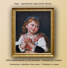 May - Reproducere in ulei pe panza dupa Emile Munier (tablou cu rama 70x60cm) - PRET NEGOCIABIL! foto