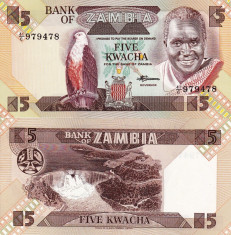 ZAMBIA 5 kwacha 1988 UNC!!! foto