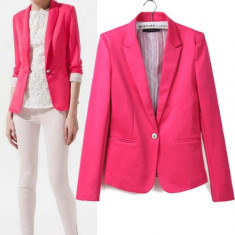 Sacou roz fucsia blazer ZARA WOMAN jacheta scurta casual XS merge la S 26 office slim fit nou cu eticheta de hartie,se poate intoarce la maneci bumba foto