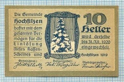 1950 BANCNOTA NOTGELD - AUSTRIA - 10 HELLER - anul 1920 -SERIA FARA -EROARE DE TIPAR-starea care se vede foto