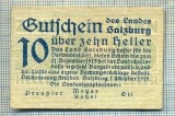 1918 BANCNOTA NOTGELD - AUSTRIA - 10 HELLER - anul 1919 -SERIA FARA -starea care se vede