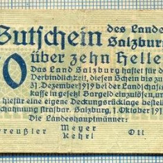 1918 BANCNOTA NOTGELD - AUSTRIA - 10 HELLER - anul 1919 -SERIA FARA -starea care se vede