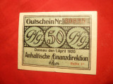 Bancnota Notgeld 50 Pf Dessau 1921 cal.F.Buna