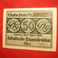 Bancnota Notgeld 50 Pf Dessau 1921 cal.F.Buna