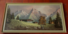 Tablou cu rama din lemn - pictura - peisaj montan - semnat foto