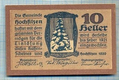 1927 BANCNOTA NOTGELD - AUSTRIA - 10 HELLER - anul 1921 -SERIA FARA -starea care se vede foto