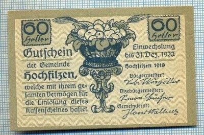 1942 BANCNOTA NOTGELD - AUSTRIA - 60 HELLER - anul 1920 -SERIA FARA -starea care se vede foto