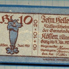 1928 BANCNOTA NOTGELD - AUSTRIA - 10 HELLER - anul 1921 -SERIA FARA -starea care se vede