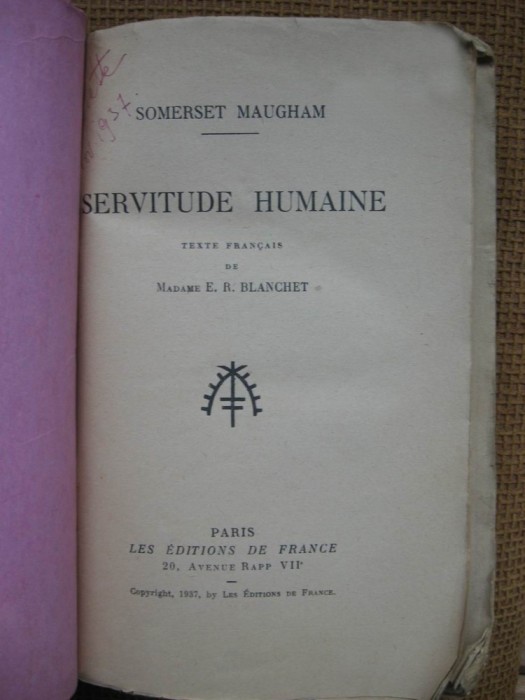 W. Somerset Maugham - Servitude humaine (in limba franceza)