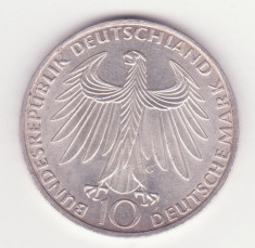 MONEDA DIN ARGINT GERMANIA - 10 MARK 1972 - LIT. g - JUBILIARA - GREUTATE 15.5 GR. - JOCURILE OLIMPICE DE LA MUNCHEN DIN 1972 foto