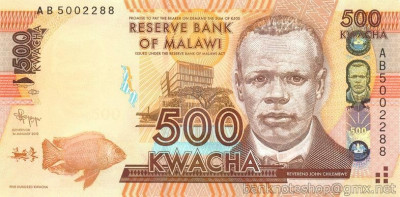 MALAWI █ bancnota █ 500 Kwacha █ 2012 █ P-61a █ UNC █ necirculata foto