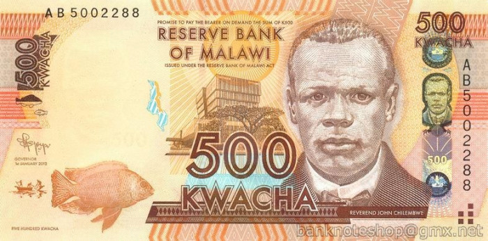 MALAWI █ bancnota █ 500 Kwacha █ 2012 █ P-61a █ UNC █ necirculata