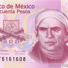 MEXIC █ bancnota █ 50 Pesos █ 2008 █ P-123 █ SERIE J █ POLYMER UNC necirculata