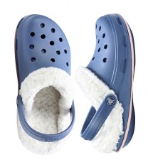 Sabotii femei CROCS captusiti cu blanita detasabila , cu eticheta - model CROCS TONE Lined Clog , culoare bijoue blue/cotton candy - marime W7 (37 foto
