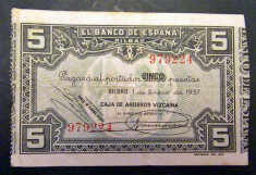 Spania 5 Pesetas Bilbao [2] 1937 foto