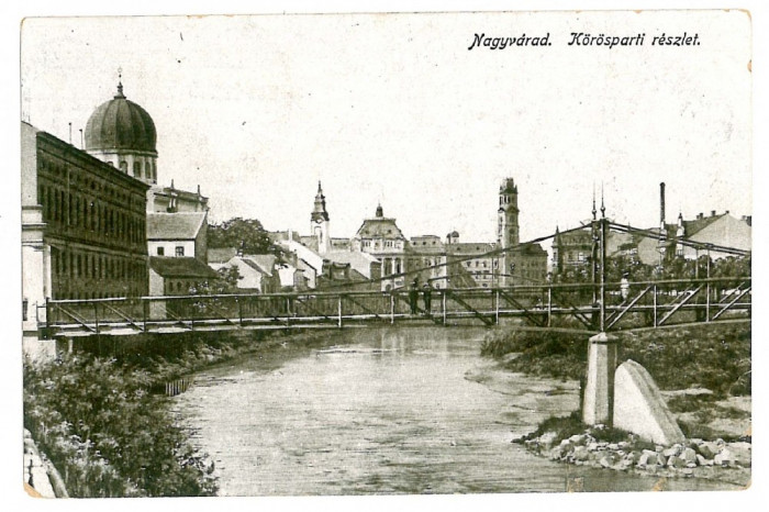 1670 - ORADEA, Synagogue, bridge, river Cris - old postcard - used - 1923