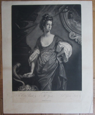 Francis Cotes &amp;quot;Mrs York&amp;quot; mezotinta veche 1769 foto