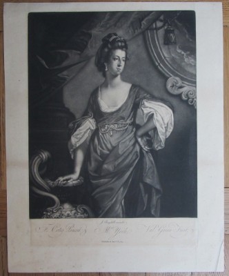 Francis Cotes &amp;quot;Mrs York&amp;quot; mezotinta veche 1769 foto