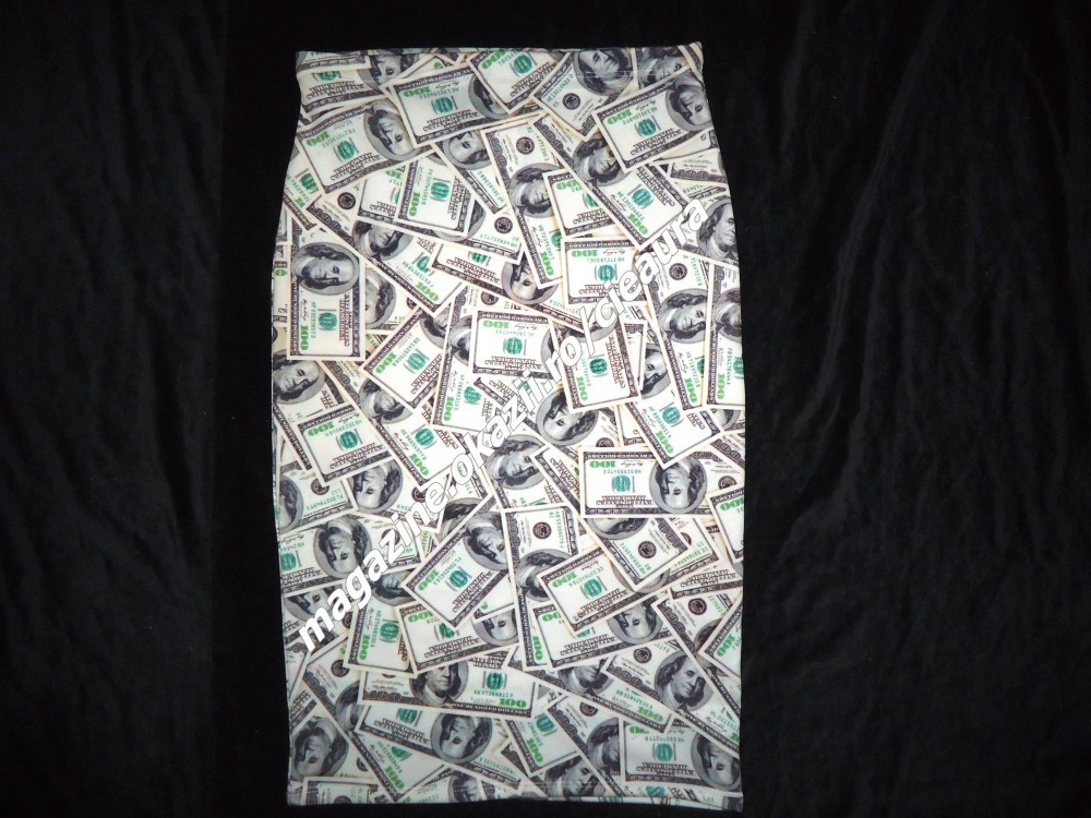 Fusta Elastica Midi Imprimeu Dolari Americani Hartii 100 Usd Miley Cyrus Creion M S Okazii Ro