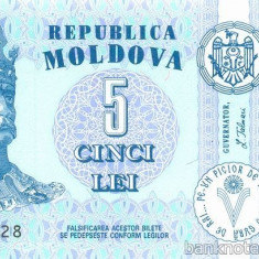 MOLDOVA █ bancnota █ 5 Lei █ 1994 █ P-9a █ UNC █ necirculata