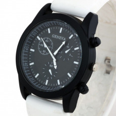 Ceas Geneva Barbati Negru curea alba sport men watch foto