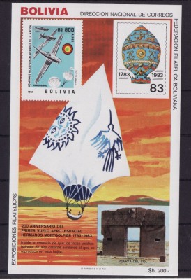 BOLIVIA 1983 -200 ANI DE LA PRIMUL ZBOR- BALOANE- COTA MICHEL 60 EURO foto
