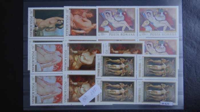 M623 - reproduceri de arta - 1969 -24lei- blocuri de 4- guma originala perfecta