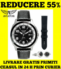 SET CADOU BARBAT (CEAS AVIATOR+BUTONI CAMASA BUSOLA+BRATARA/CUREA SILICON) SUBACVATIC NOU DATA CUREA PIELE LIVRARE GRATIS (PRET IN MAGAZIN 99 EURO) foto