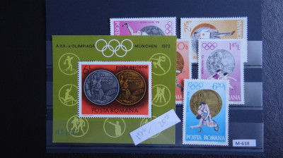 M618 olimpiada-Munchen-1972-medalii -serie+colita-nestampilate-guma originala foto