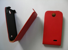 HUSA HTC DESIRE 310 DIN PIELE ROSIE MODEL FLIP SLIM TOC CU INCHIDERE MAGNETICA SI CLAPETA CU ACCES LA FUNCTIILE TELEFONULUI foto