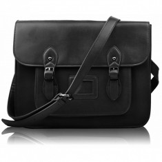 Geanta neagra tip satchel stil postas englezesc / Geanta neagra Crossbody / Geanta dama neagra / Geanta de scoala / Geanta de servici - Import Anglia foto